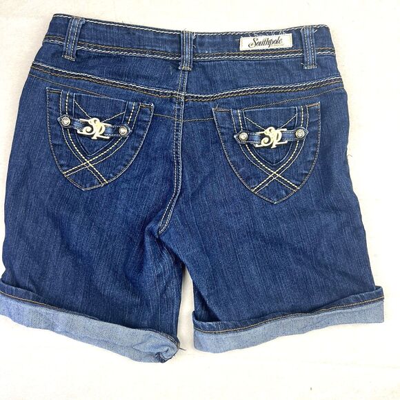 Southpole Womens Bermuda Denim Shorts With Gold Logo, Embroidered Back Pockets - Picture 11 of 14